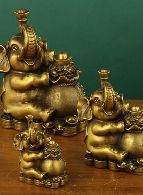 铜大象一对财富大象坐地葫芦象钱袋聚宝盆象铜器工艺品