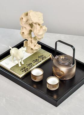 描金泡茶壶托盘假山组合茶室书房售样板房大平层别墅会客室软装