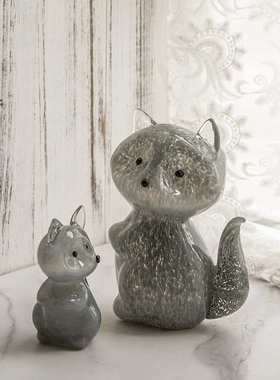 小狐装饰品北欧家居摆件灰色手工简约酒柜软装狸创意琉璃陈设玻璃