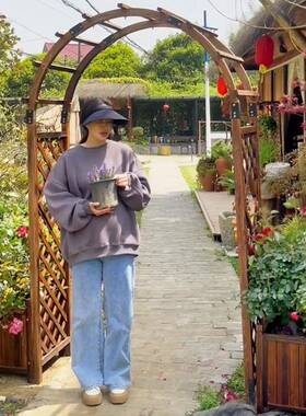 室外拱门爬藤花架防腐木庭院装饰门花园栅栏围栏门网格户外葡萄架