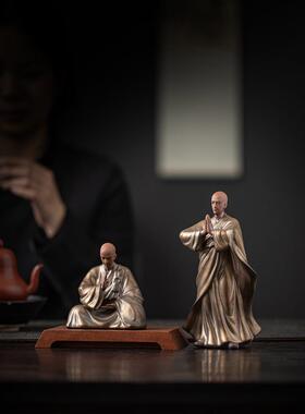 中式禅意紫砂小和尚创意摆件家居茶室茶道茶台桌面茶宠茶空间设计