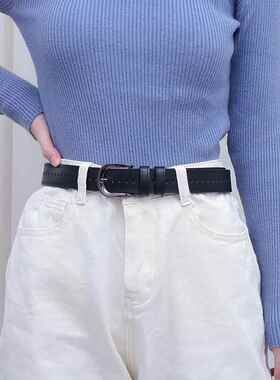 皮带男款结婚青少年皮带男学生黑色女 韩版全孔夏季百搭复古针扣