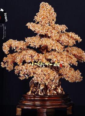 天然橄榄石黄水晶财财宝树家新房客厅店公司开业礼品摆件