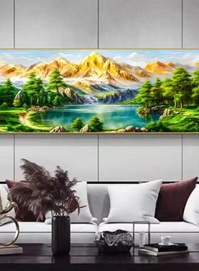 背靠金山聚宝盆沙发背景挂画办公晶瓷装饰画横幅画新中式装饰画