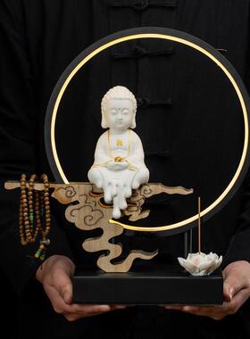 禅意灯圈如来佛观音菩萨佛像摆件创意倒流香炉家居客厅玄关装饰品
