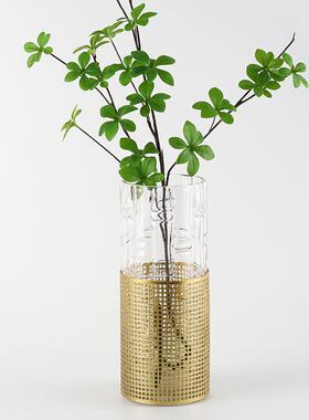金属密文网格水培花器民宿餐厅直筒玻璃花瓶阳台家居客厅装饰摆件