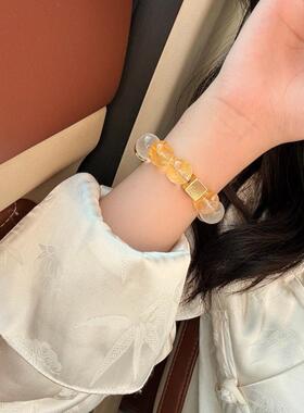 2026【暖阳花】天然柠檬黄水晶白幽灵黄胶花水晶手串田园风女款手