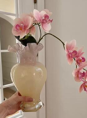 中古芬顿炫彩手工玻璃花瓶六角花边餐桌摆件水培插花家居摆件花器