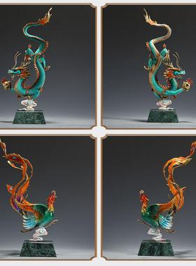 铜之父龙凤呈祥黄铜手工工艺品龙腾四海凤舞九天龙年摆件乔迁开业