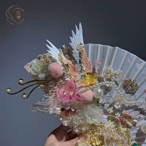 江梦喜扇新款手持新娘手捧花扇子出水芙蓉结婚出嫁团扇DIY材料包 - 图2