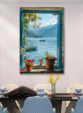 治愈系玫瑰花卉客厅餐厅装饰画假窗户窗外风景卧室房间原木风挂画