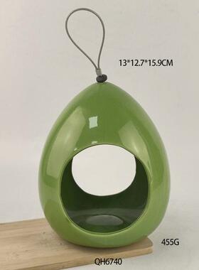 跨境欧美简约水滴形陶瓷鸟屋喂鸟器花园摆设鸟窝挂饰摆件宠物树上