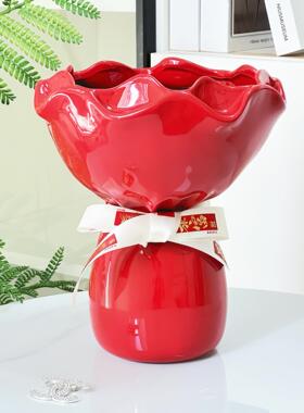 ins风手捧花装饰花瓶摆件家用桌面客厅轻奢陶瓷花器高颜值装饰品