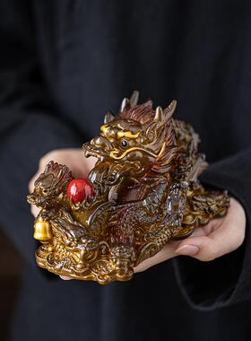 2026创意九龙戏珠招财茶宠变色龙摆件茶桌茶道桌面茶玩功夫茶具配