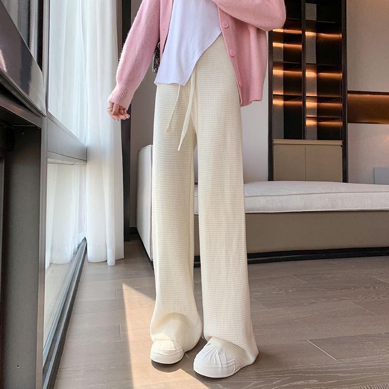 Knitted casual pants for women solid color high waist slim - 图0