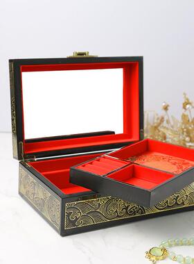 正品遥推光平器螺钿贝壳镶嵌首饰盒木宝质高档漆收纳盒中式带锁珠