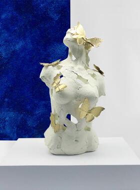 人体雕塑蝴蝶半身雕像北欧家居客厅人物摆件模型艺术品树脂工艺品