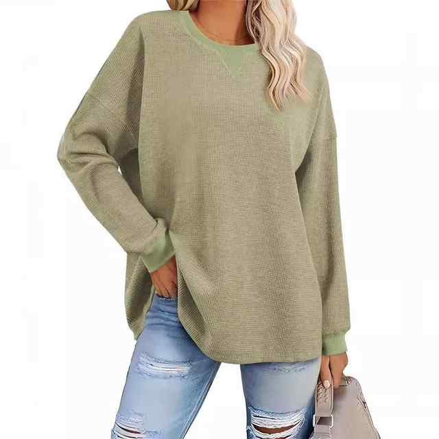 2025 round neck stitching embroidery home European and American style new e-commerce pullover color matching long-sleeved sweatshirt T-shirt customization