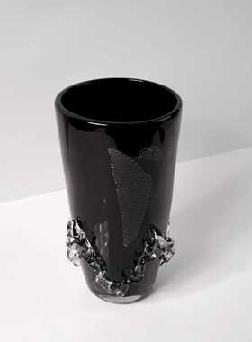 创意复古黑色水波纹玻璃花瓶 样板间客厅摆件插花瓶 餐桌艺术花瓶