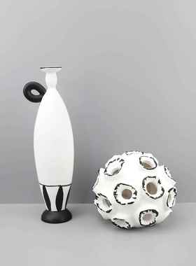 现代简约北欧极简黑白波点树脂摆件花器摆件样板房客厅软装饰品