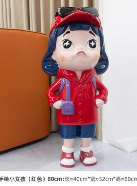 客厅手绘小女孩沙发电视柜样板房商铺落地大摆件存钱罐装饰品