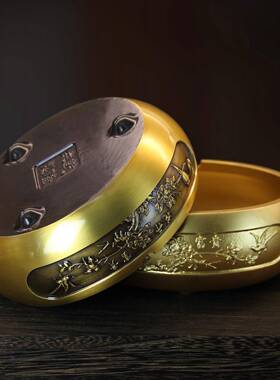 纯摆黄铜浮雕立体烟灰缸家用厅件花开富贵烟办DIK缸公客室商务送