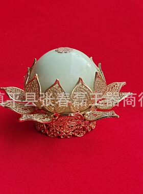 树脂夜明珠莲花发光莲花家居办公摆件合金夜光莲花摆件工艺品