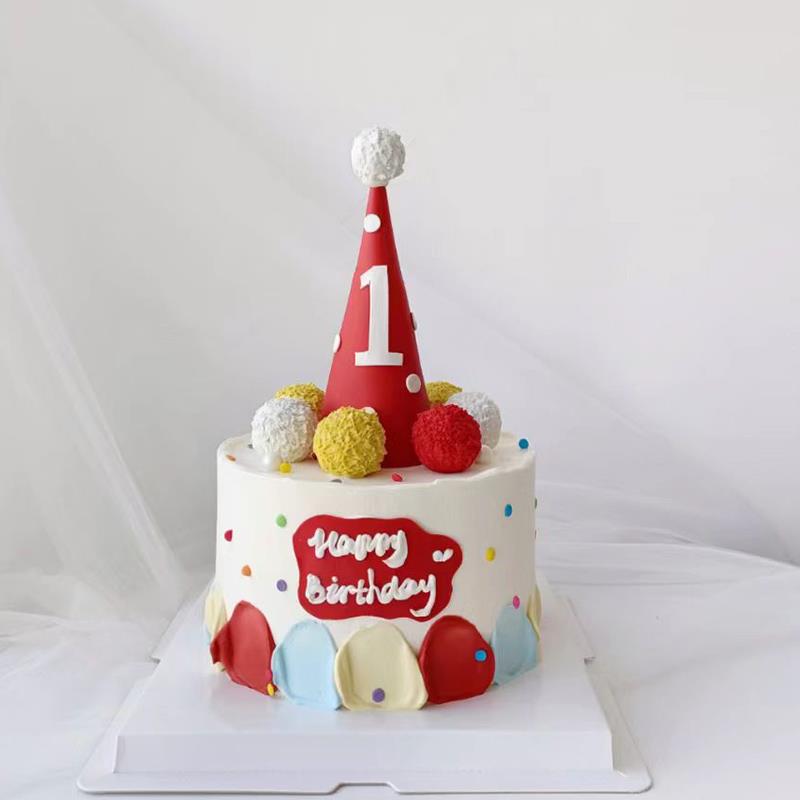 宝宝周岁仿翻糖帽子蛋糕装饰配件百天红色1岁波点毛球帽子搓球器 - 图3