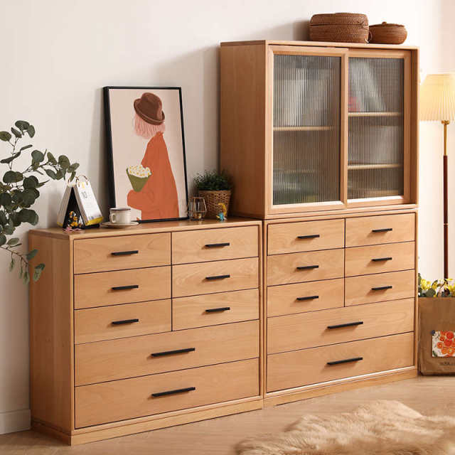 Full solid wood chest of cabinets simple modern wall storage cabinet beech wood Japanese style drawer cabinet TV cabinet end bed storage cabinet