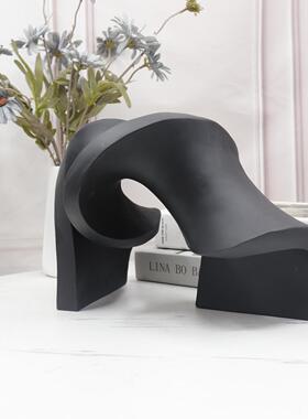 规现代简约件几何不则扭曲创黑白色丝带摆意式意样板间售扭绳楼部