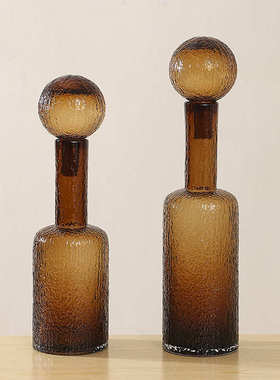 棕色玻璃烛台带盖子球色料香薰高级感软装花瓶工艺氛围感摆件批发