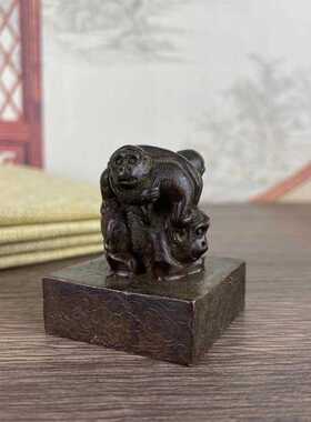 新款直销实心仿古合金古玩三猴印龟兔印龙凤印章铜印摆件家用书房