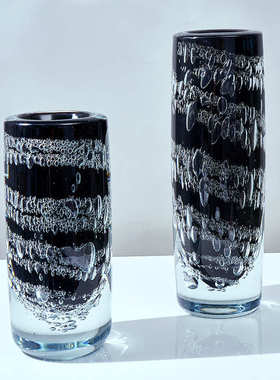 北欧风创意黑色气泡纹琉璃花瓶创意家居别墅酒店样板间插花瓶器