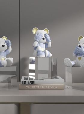 创意不看不听不说爱心熊桌面摆件电视柜酒柜玄关装饰品乔迁新房礼