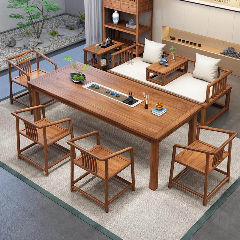胡桃木阳台喝茶桌椅组合一桌五椅功夫茶几客厅家用小型实木泡茶台,淘宝优惠券,粉丝福利购,淘宝优惠卷