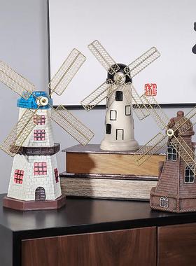 荷兰创意风车模型复古书架小摆件客厅装饰品电视柜柜子书柜摆设
