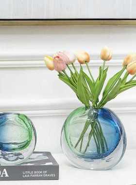 现代简约多彩艺术琉璃极光花瓶摆件轻奢样板间软装饰客厅水养花器