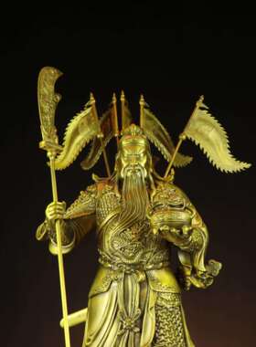 铜关公 武财神 关羽关二爷 九龙关公令旗 拖宝聚宝盆关公摆件