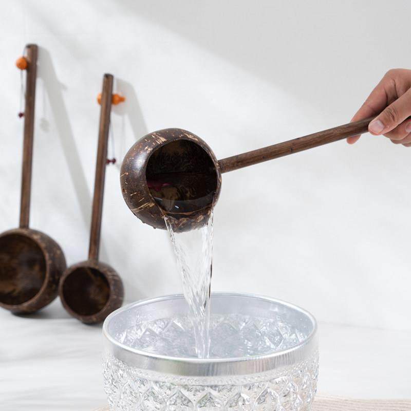 泰国特色实木椰子壳水舀创意水瓢长柄勺泡澡舀水浇花木瓢茶道容器,淘宝优惠券,粉丝福利购,淘宝优惠卷