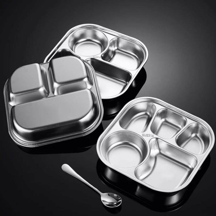 316不锈钢快餐盘分格打饭盘大人三格四格食堂学校学生304饭盒带盖,淘宝优惠券,粉丝福利购,淘宝优惠卷