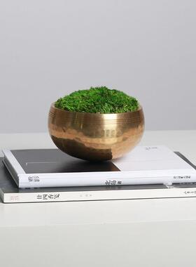 彷真花艺绿色苔藓纯铜花器现代新中式样板间茶几厨房售楼处摆件设