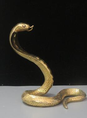 铜蛇摆件工艺品 金属纯铜眼镜蛇摆设 金蛇风水家居办公室桌面装饰