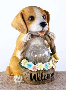 跨境太阳能小夜园灯JX1004可爱小狗摆件美式户园林公脂动物发光树