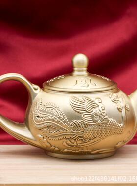 热卖黄铜大号龙凤呈祥茶壶家居茶桌茶具纯铜摆件龙凤呈祥茶壶礼品