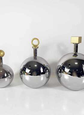 现代简约创意玻璃花瓶工艺品带金属盖样板房售楼处桌面玻璃摆件