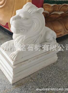 墓前守墓石狮子一对汉白玉墓地石雕狮子小型摆件家用门口石材狗狮