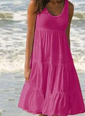 Jocoo Jolee Women Causual O Neck Sleeveless Ruffles Mini Dre