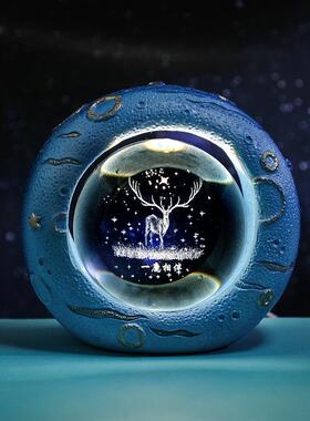 发光星空海洋3D内雕水晶小夜灯桌面摆件卧室装饰品生日礼物送女生