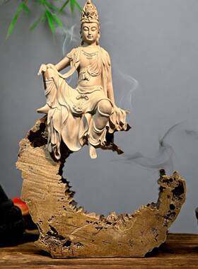 新中式佛像水月自在观音菩萨禅意供奉摆件玄关茶室客厅博古架装饰