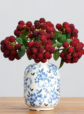 跨境森系仿真植物树莓果球覆盆子圣诞浆果枝餐桌插花花束摄影道具